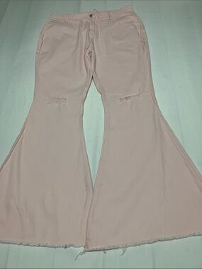 Pale Pink Flared Distressed Jeans